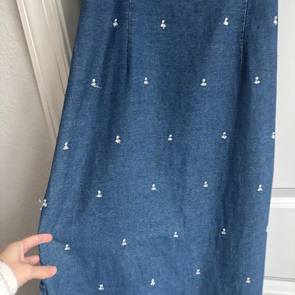 Vintage 90s FACETS Denim Maxi Dress Embroidered Cottagecore Square Neck Sz 14 - Picture 4 of 16